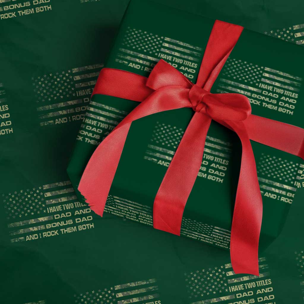 Funny Bonus Dad Wrapping Paper Roll Step Dad Camo American Flag Fathers Day - Wonder Print Shop