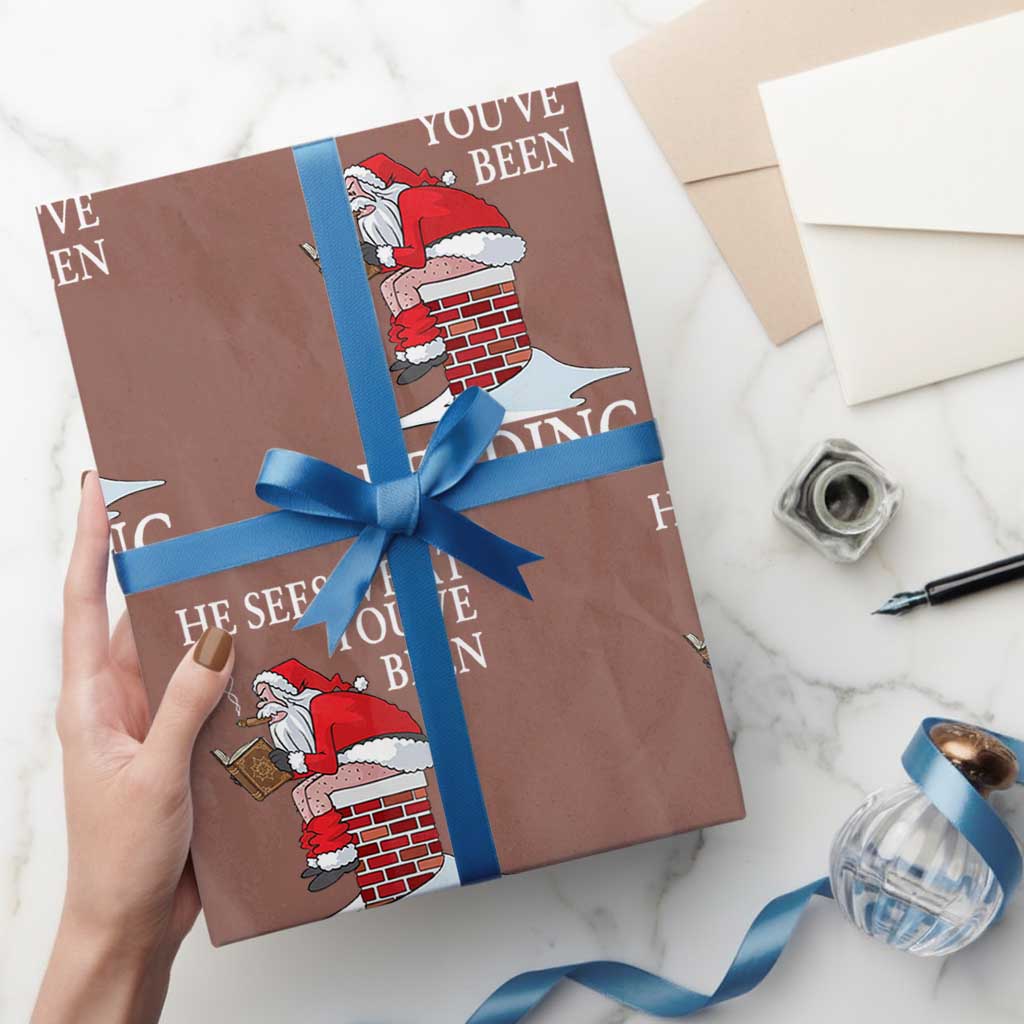 Funny Bookish Christmas Wrapping Paper Roll He Sees What You Have Been Reading - Wonder Print Shop