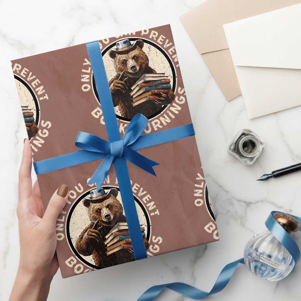 Funny Books Lover Bear Wrapping Paper Roll Only You Can Prevent Book Burnings - Wonder Print Shop
