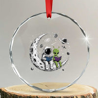 Funny Bookworm In Space Crystal Glass Ornament Cute Astronaut And Alien Reading