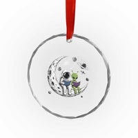 Funny Bookworm In Space Crystal Glass Ornament Cute Astronaut And Alien Reading