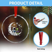 Funny Bookworm In Space Crystal Glass Ornament Cute Astronaut And Alien Reading