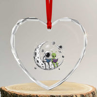 Funny Bookworm In Space Heart Crystal Glass Ornament Cute Astronaut And Alien Reading