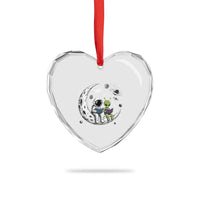 Funny Bookworm In Space Heart Crystal Glass Ornament Cute Astronaut And Alien Reading