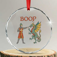 Funny Boop Medieval Knight Poking Dragon Graphic Crystal Glass Ornament Vintage Renaissance Faire Fantasy Meme