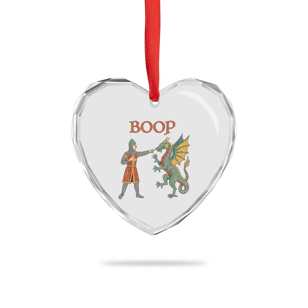 Funny Boop Medieval Knight Poking Dragon Graphic Heart Crystal Glass Ornament Vintage Renaissance Faire Fantasy Meme