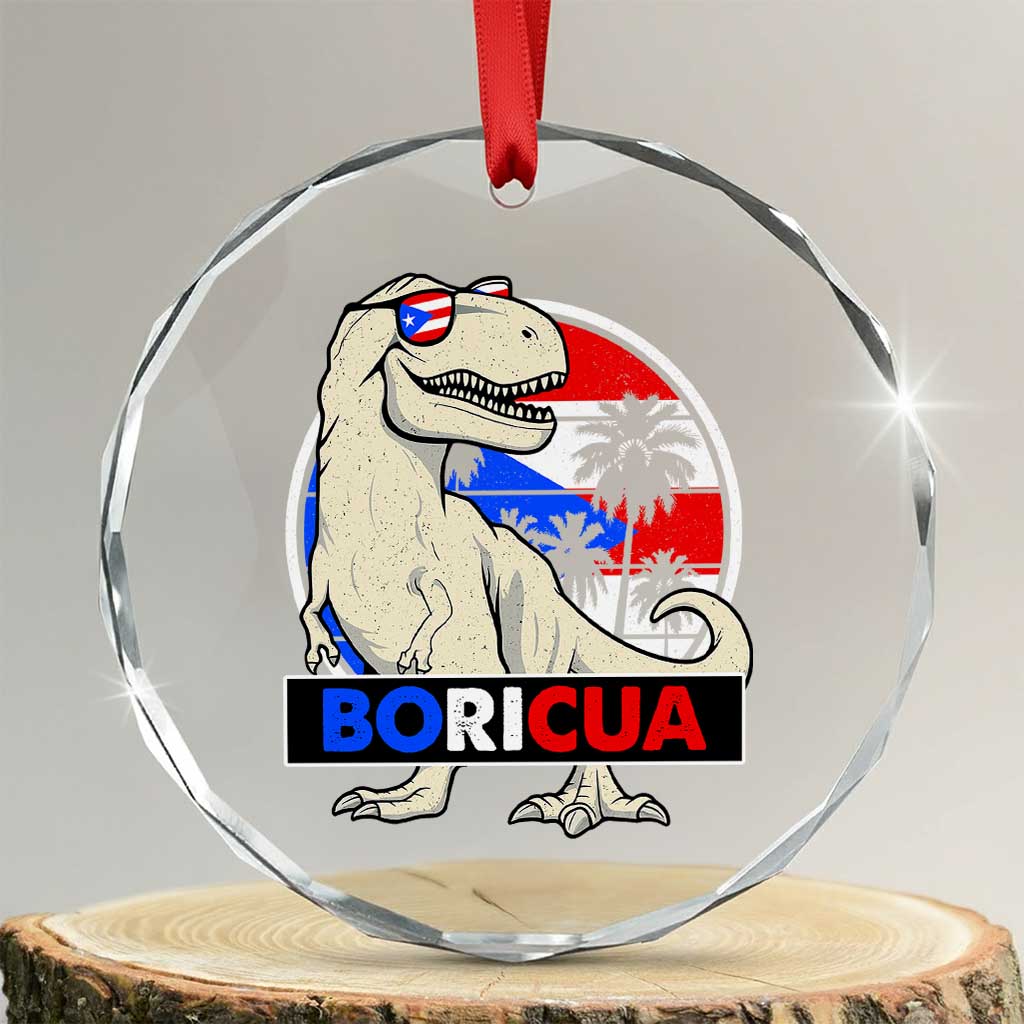 Funny Boricua Dinosaur Dino Puerto Rican Flag Hispanic Heritage Crystal Glass Ornament - Wonder Print Shop