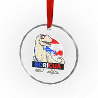 Funny Boricua Dinosaur Dino Puerto Rican Flag Hispanic Heritage Crystal Glass Ornament - Wonder Print Shop