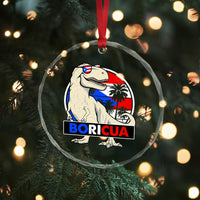Funny Boricua Dinosaur Dino Puerto Rican Flag Hispanic Heritage Crystal Glass Ornament - Wonder Print Shop
