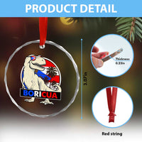 Funny Boricua Dinosaur Dino Puerto Rican Flag Hispanic Heritage Crystal Glass Ornament - Wonder Print Shop