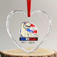 Funny Boricua Dinosaur Dino Puerto Rican Flag Hispanic Heritage Heart Crystal Glass Ornament - Wonder Print Shop