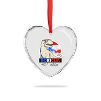 Funny Boricua Dinosaur Dino Puerto Rican Flag Hispanic Heritage Heart Crystal Glass Ornament - Wonder Print Shop