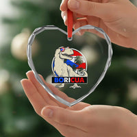 Funny Boricua Dinosaur Dino Puerto Rican Flag Hispanic Heritage Heart Crystal Glass Ornament - Wonder Print Shop