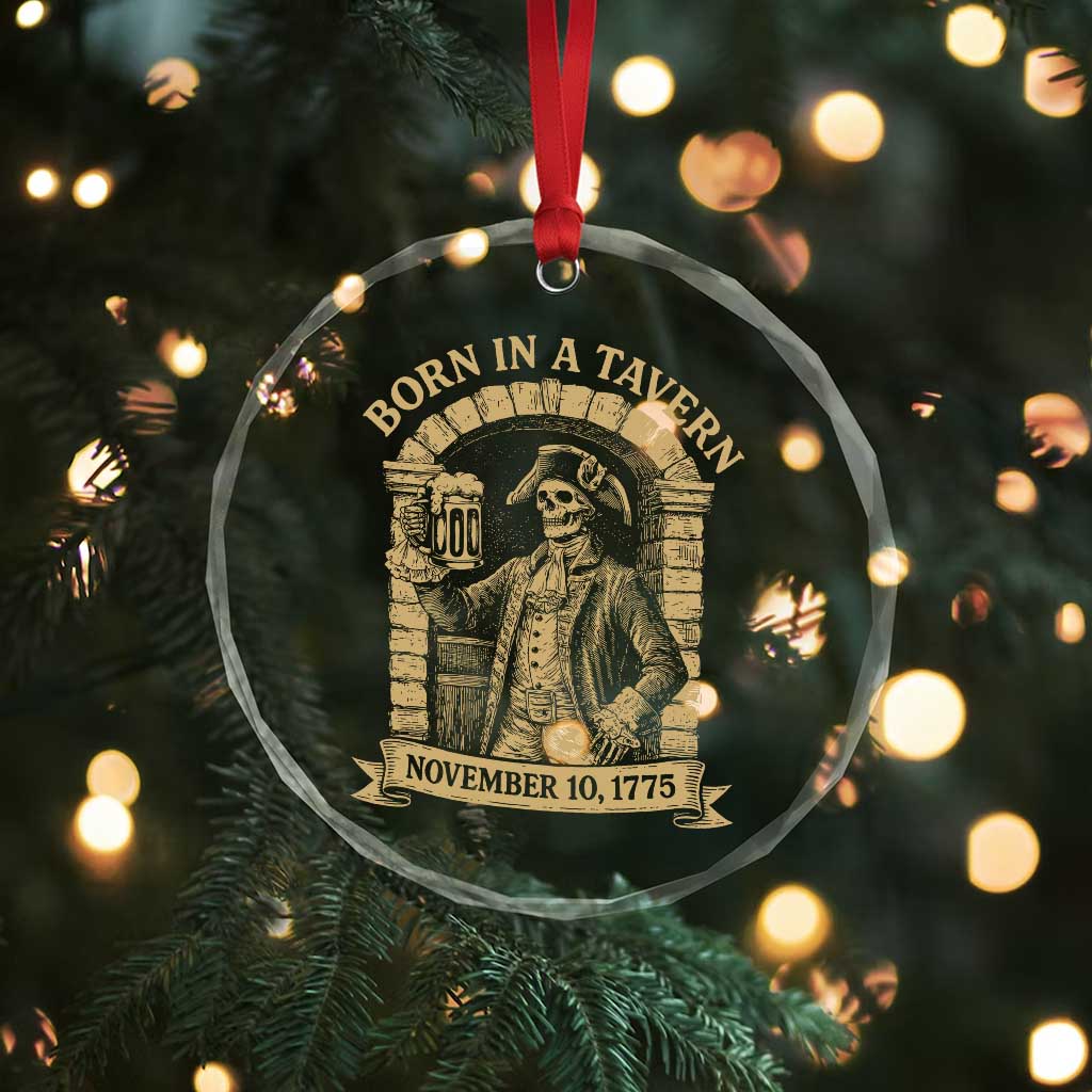 Funny Born In A Tavern Crystal Glass Ornament 250th Birthday Military - Wonder Print Shop