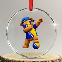Funny Bosnia Teddy Bear Dabbing Fudbal Fan Gift Crystal Glass Ornament