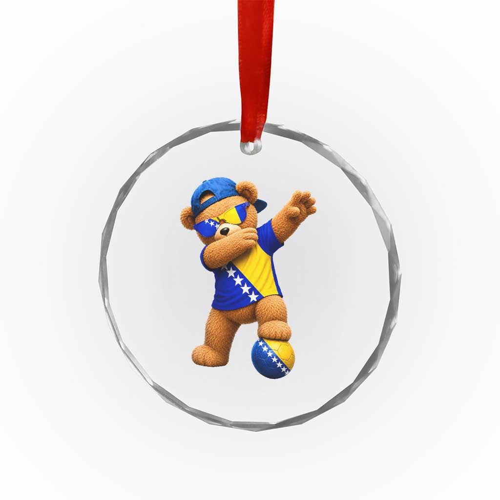 Funny Bosnia Teddy Bear Dabbing Fudbal Fan Gift Crystal Glass Ornament