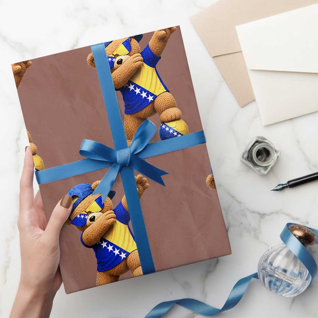 Funny Bosnia Teddy Bear Dabbing Fudbal Fan Gift Wrapping Paper Roll