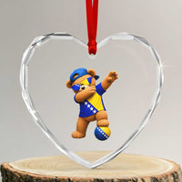 Funny Bosnia Teddy Bear Dabbing Fudbal Fan Gift Heart Crystal Glass Ornament
