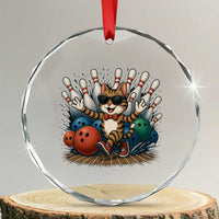 Funny Bowler Gift Crystal Glass Ornament Bowling Cat With Sunglasses - Wonder Print Shop