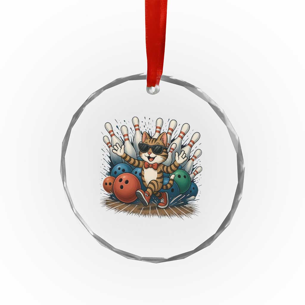 Funny Bowler Gift Crystal Glass Ornament Bowling Cat With Sunglasses - Wonder Print Shop