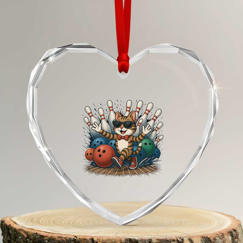 Funny Bowler Gift Heart Crystal Glass Ornament Bowling Cat With Sunglasses - Wonder Print Shop