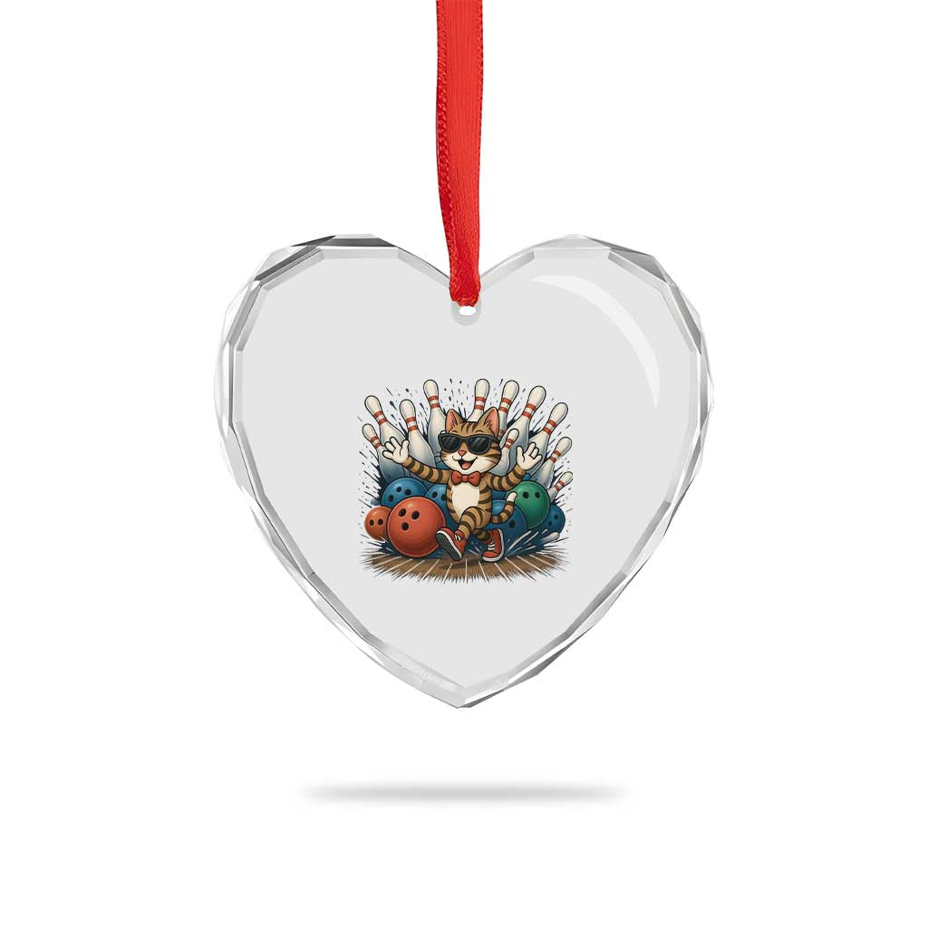 Funny Bowler Gift Heart Crystal Glass Ornament Bowling Cat With Sunglasses - Wonder Print Shop