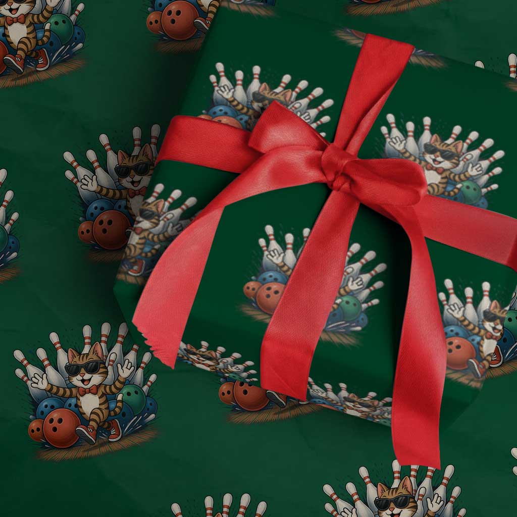 Funny Bowler Gift Wrapping Paper Roll Bowling Cat With Sunglasses - Wonder Print Shop