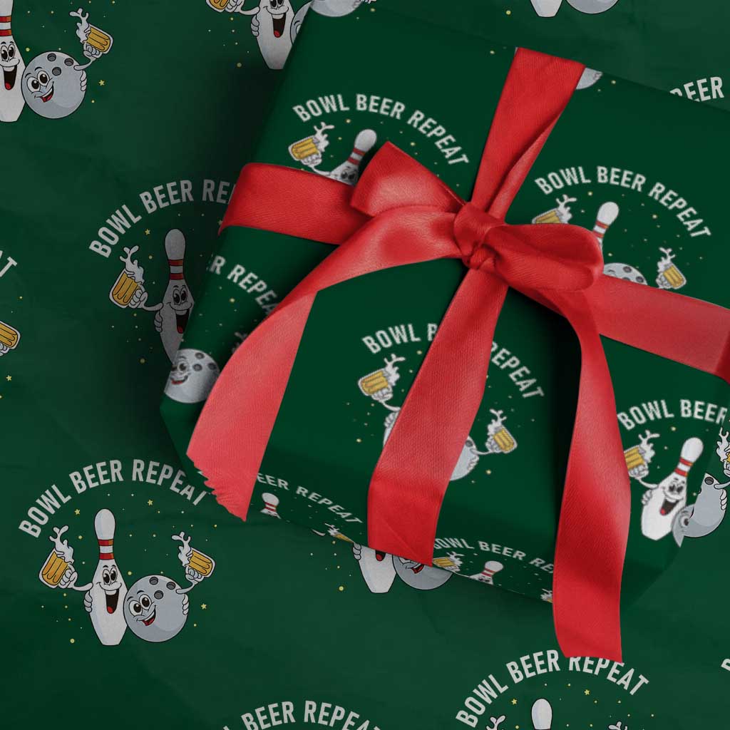 Funny Bowling Beer Lover Gift Wrapping Paper Roll Bowl Beer Repeat - Wonder Print Shop
