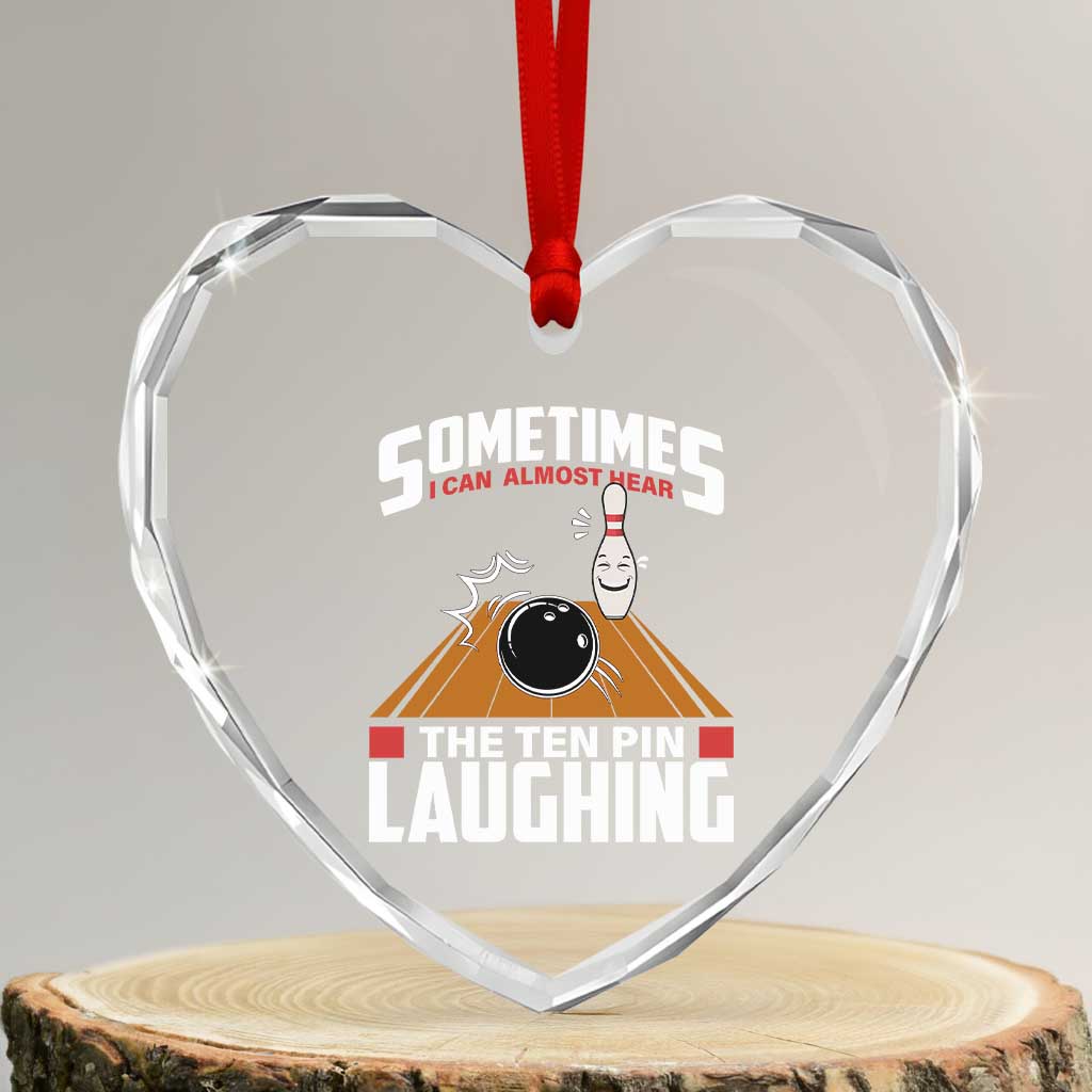 Funny Bowling Heart Crystal Glass Ornament Hear The Ten Pin Laughing Bowler - Wonder Print Shop