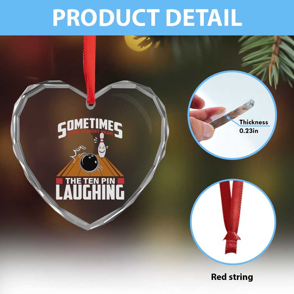 Funny Bowling Heart Crystal Glass Ornament Hear The Ten Pin Laughing Bowler - Wonder Print Shop