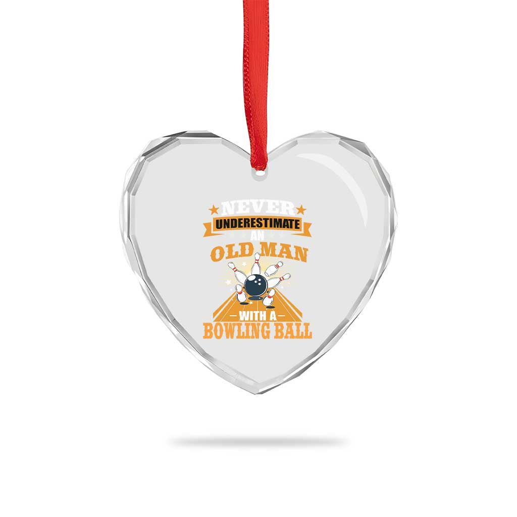 Funny Bowling Heart Crystal Glass Ornament Never Underestimate Old Man Bowling Ball Mens Bowler - Wonder Print Shop