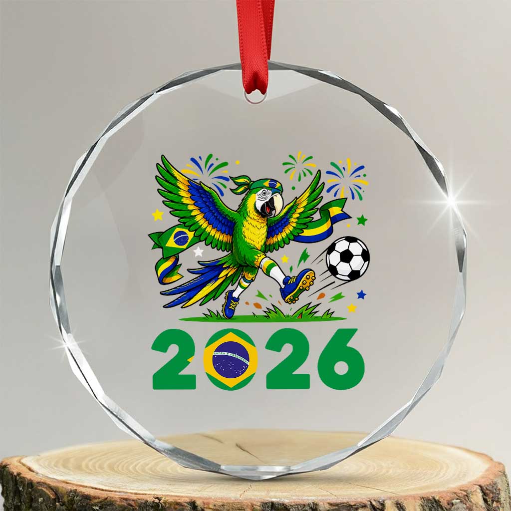 Funny Brazil Soccer Macaw Crystal Glass Ornament 2026 Football Fan Graphic