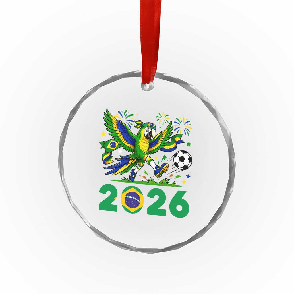 Funny Brazil Soccer Macaw Crystal Glass Ornament 2026 Football Fan Graphic
