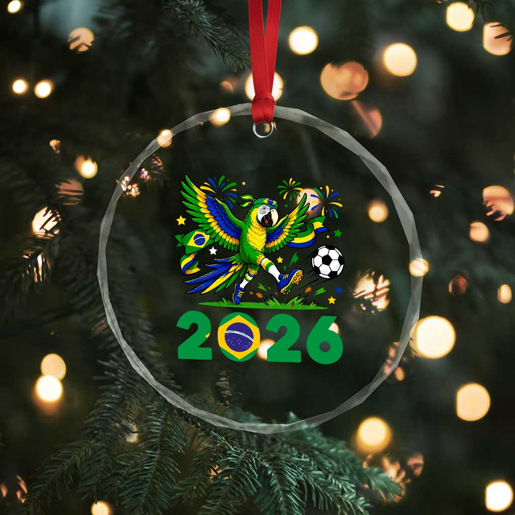 Funny Brazil Soccer Macaw Crystal Glass Ornament 2026 Football Fan Graphic