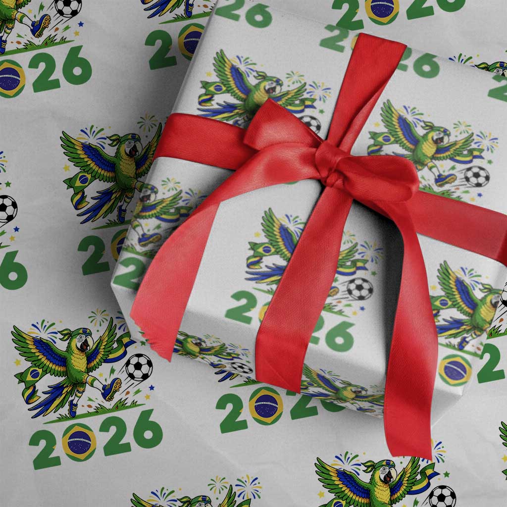 Funny Brazil Soccer Macaw Wrapping Paper Roll 2026 Football Fan Graphic