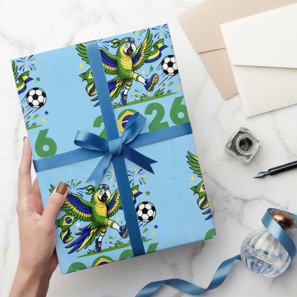 Funny Brazil Soccer Macaw Wrapping Paper Roll 2026 Football Fan Graphic