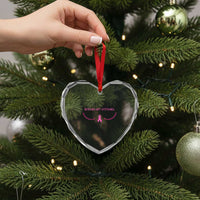 Funny Breast Cancer Awareness Heart Crystal Glass Ornament Bitches Get Stitches Pink Ribbon
