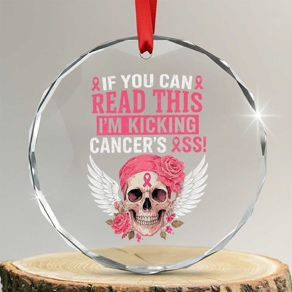 Funny Breast Cancer Survivor Crystal Glass Ornament Im Kicking Cancers Ass Pink Ribbon Skull TS10