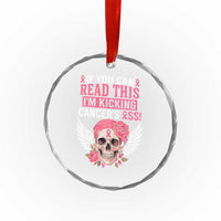 Funny Breast Cancer Survivor Crystal Glass Ornament Im Kicking Cancers Ass Pink Ribbon Skull TS10