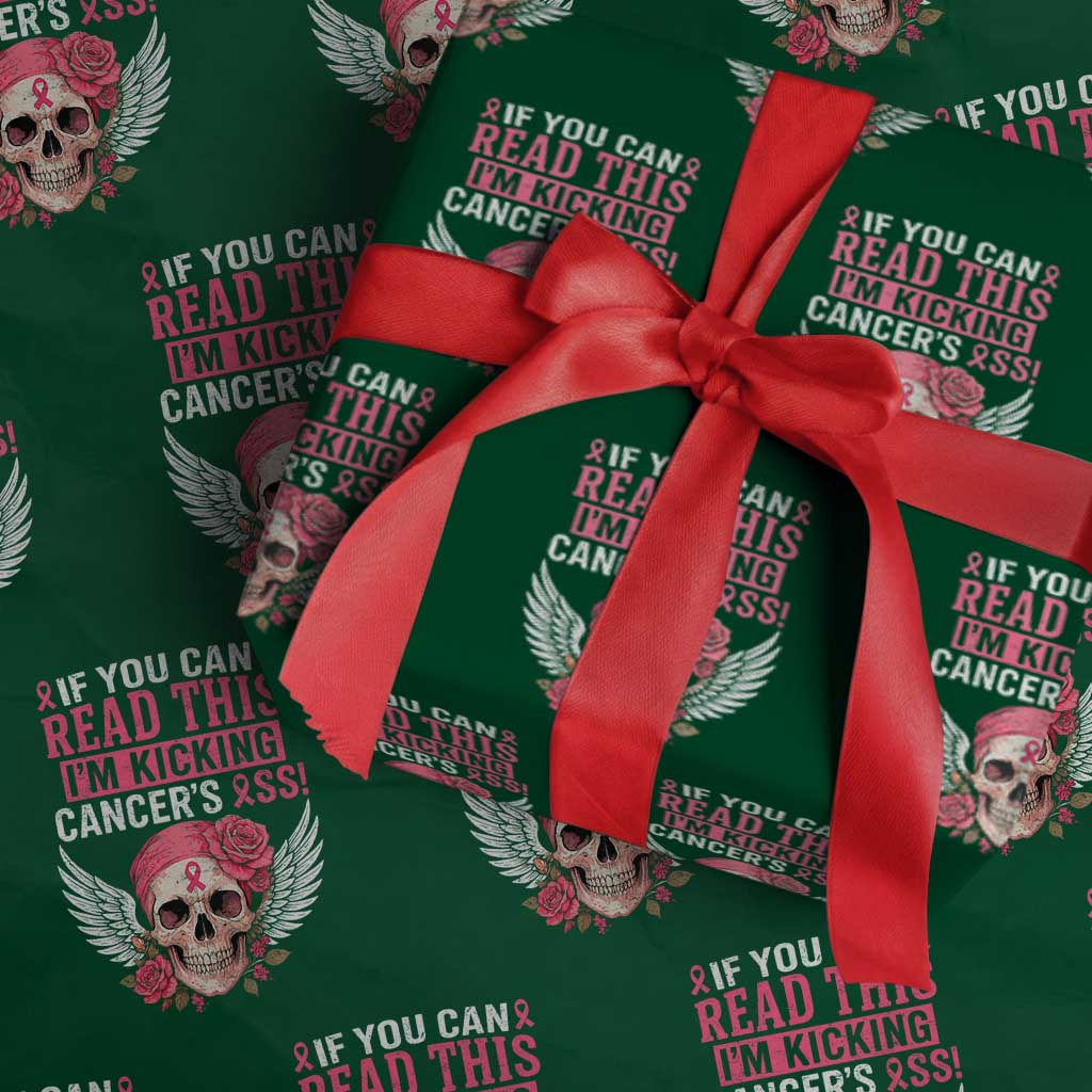 Funny Breast Cancer Survivor Wrapping Paper Roll Im Kicking Cancers Ass Pink Ribbon Skull - Wonder Print Shop