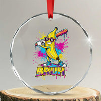Funny Bruh Banana Baseball Drip Ice Cream Sports Splatter Crystal Glass Ornament