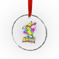 Funny Bruh Banana Baseball Drip Ice Cream Sports Splatter Crystal Glass Ornament