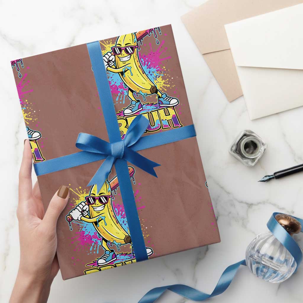 Funny Bruh Banana Baseball Drip Ice Cream Sports Splatter Wrapping Paper Roll