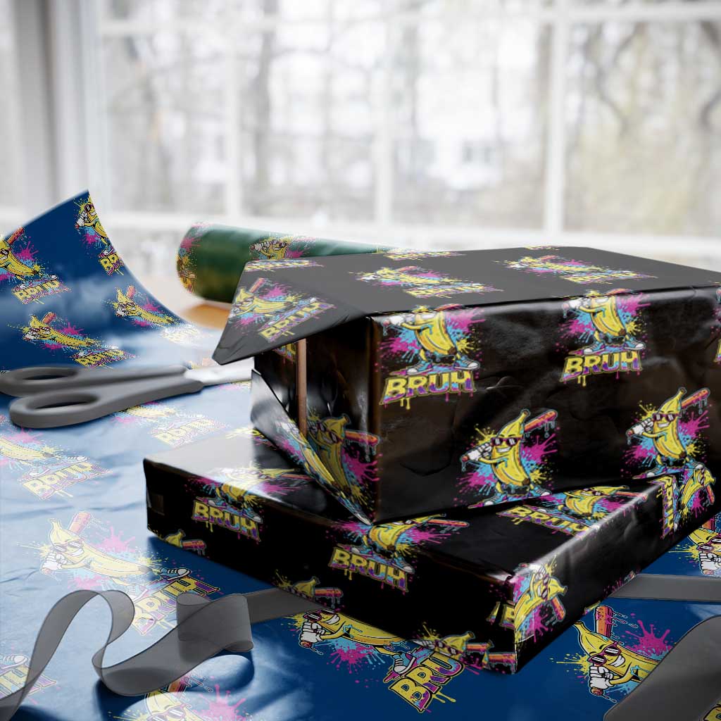 Funny Bruh Banana Baseball Drip Ice Cream Sports Splatter Wrapping Paper Roll