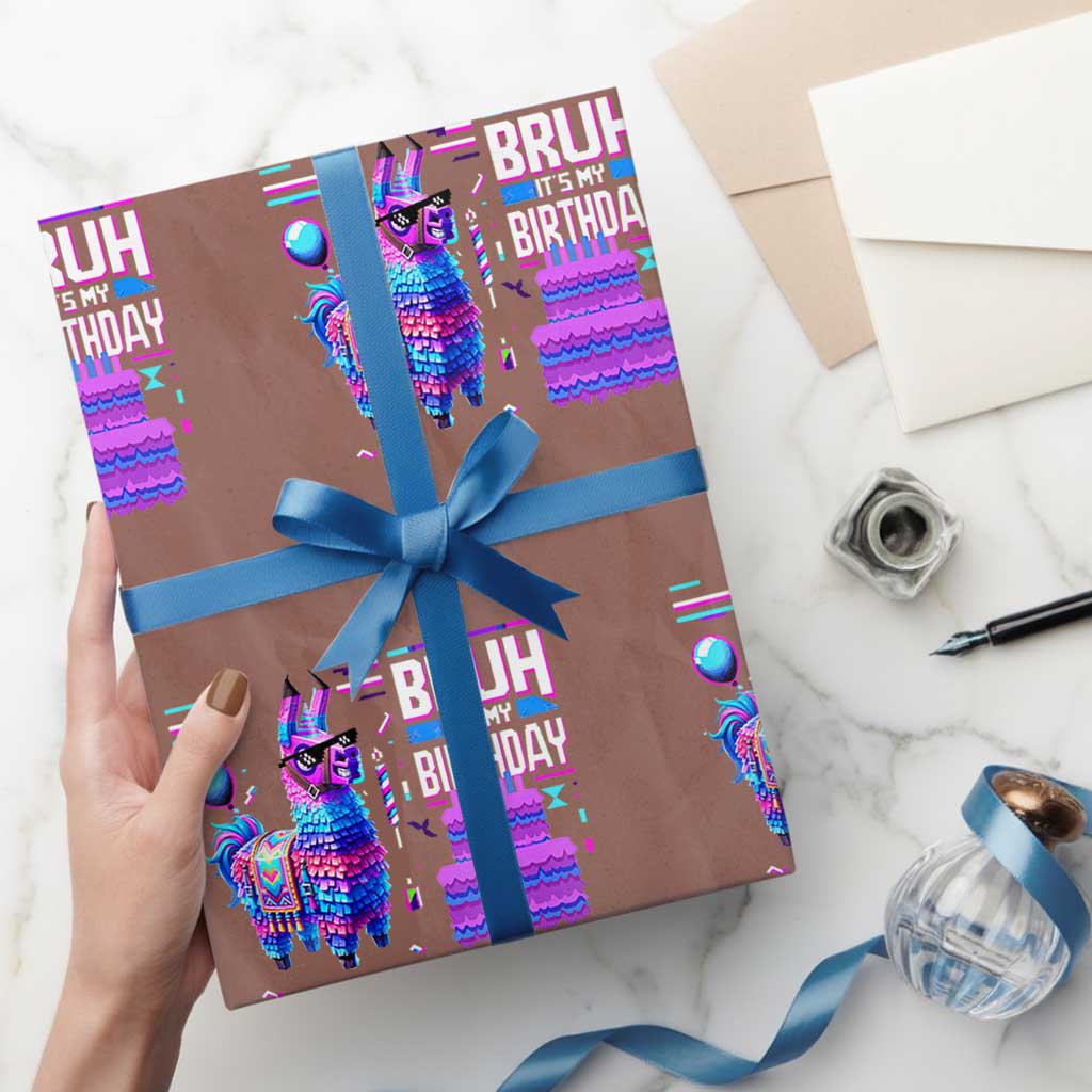 Funny Bruh It's My Birthday Wrapping Paper Roll Llama Pinata Gaming Bday - Wonder Print Shop