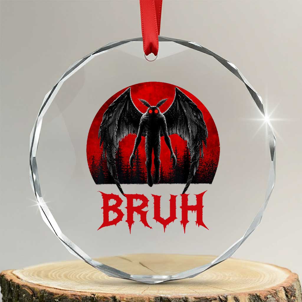 Funny Bruh Mothman Crystal Glass Ornament Cryptozoology Cryptid Humor Weirdcore Horror Moon