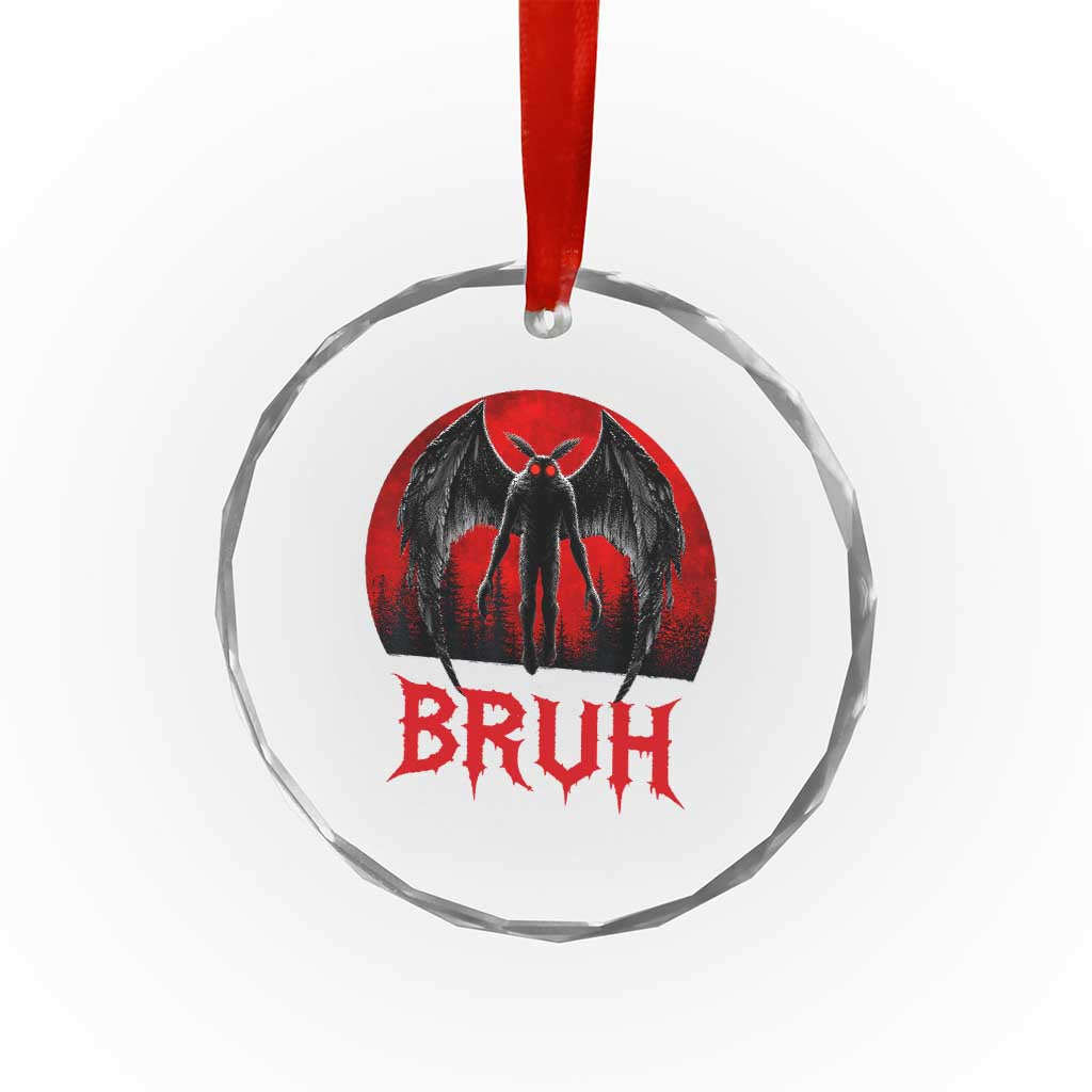 Funny Bruh Mothman Crystal Glass Ornament Cryptozoology Cryptid Humor Weirdcore Horror Moon