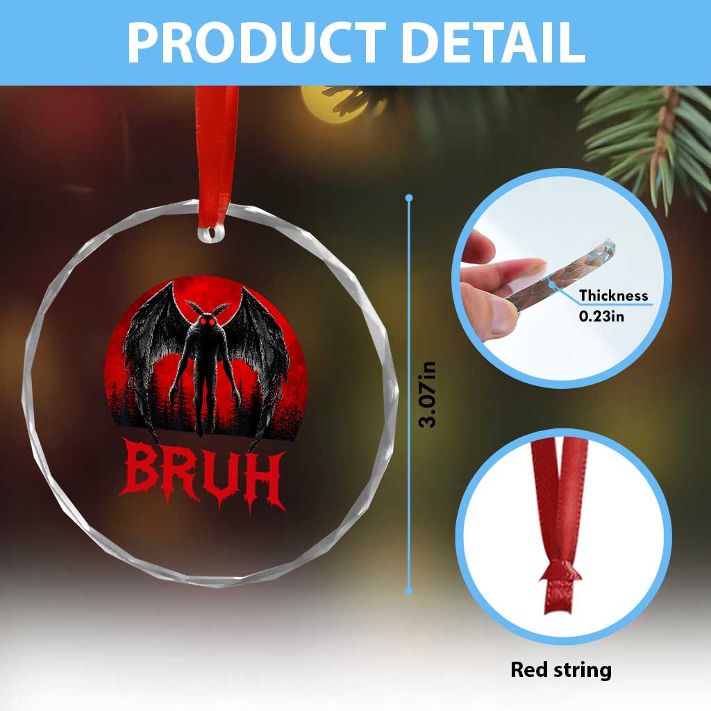 Funny Bruh Mothman Crystal Glass Ornament Cryptozoology Cryptid Humor Weirdcore Horror Moon