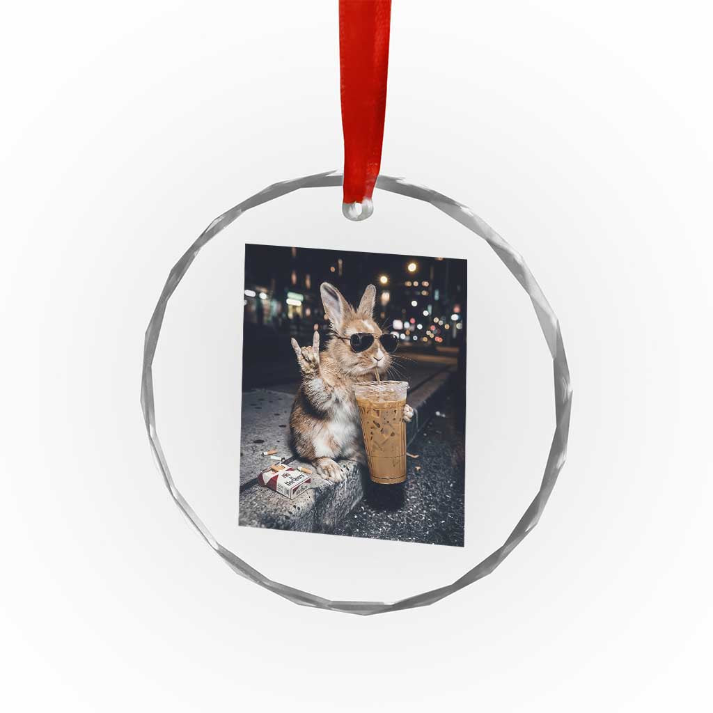Funny Bunny Drinking Diet Coke Crystal Glass Ornament Vintage 90s Graphic Meme