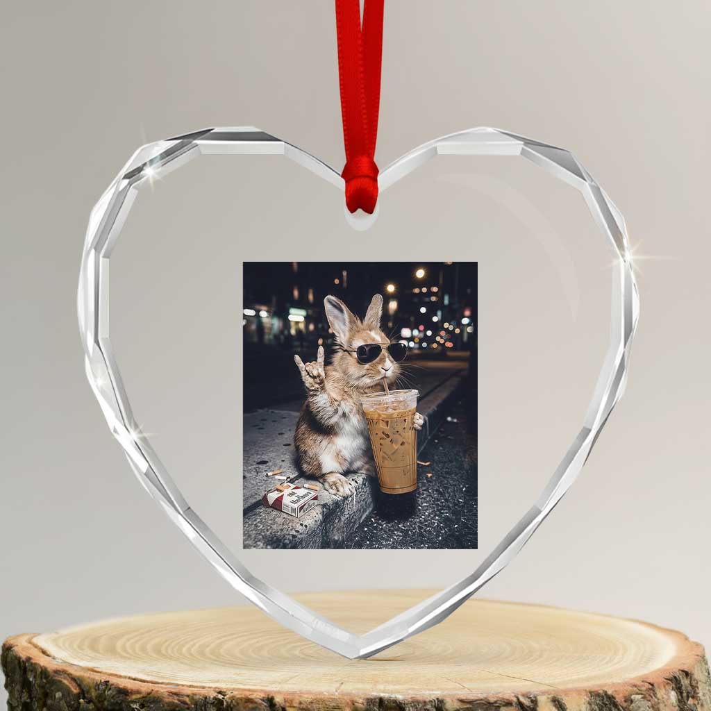 Funny Bunny Drinking Diet Coke Heart Crystal Glass Ornament Vintage 90s Graphic Meme